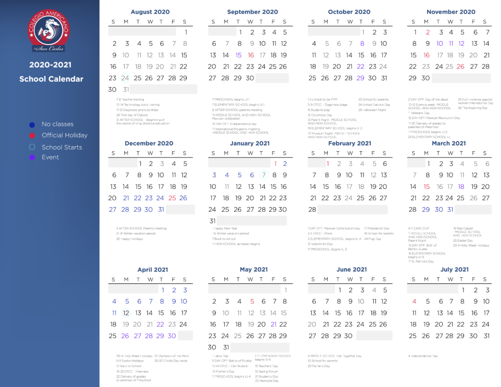 School Calendar CASC
